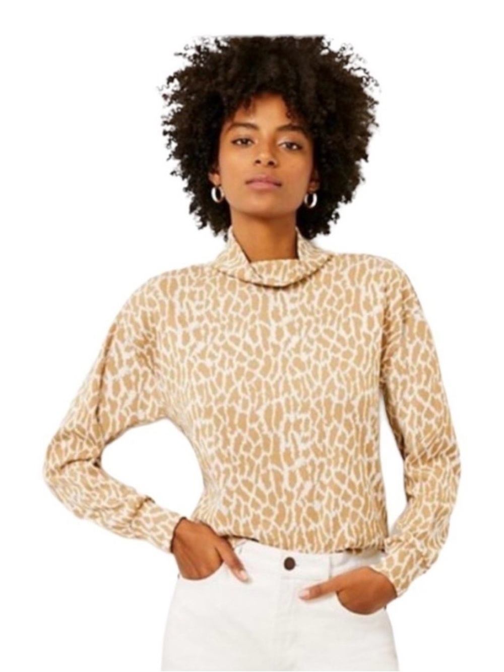 LOFT Cowl Neck Sweater women’s large Beige Animal-Print oversized sweater